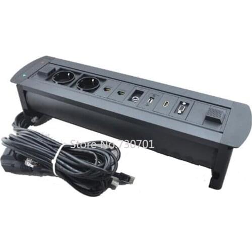 EU power plug Residential 220v power electric vga rca multi plugs with usb motorized flipping up socket