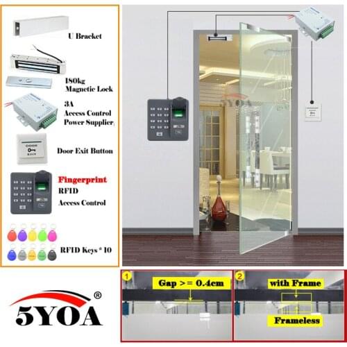 Fingerprint RFID Access Control System Kit Wooden Glasses Door Set Eletric Magnetic Lock ID Card Power Supplier Exit Button