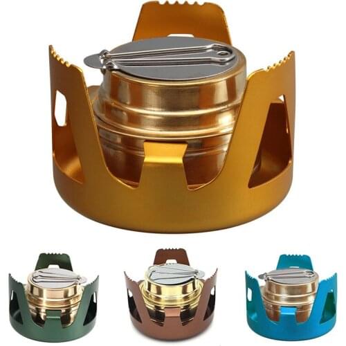 Heavy Duty Brass Alcoho Stove Burner with Aluminum Alloy Stand Lid Outdoor Portable Camping Cooking Picnic Alcohol Stove