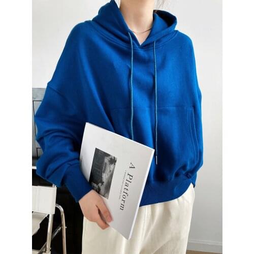 Spring Autumn Loose Long-sleeved Hooded Sweatshirts Women Korean Casual Ins Tide Short-style Hoodies Pullovers Pockets 2675