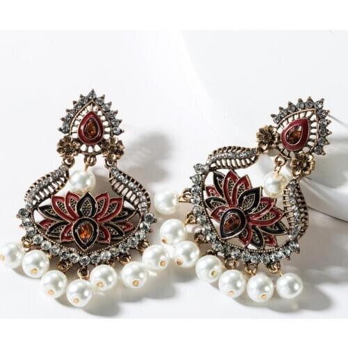 Vintage Indian Bollywood Kundan crystal Carved Jhumka Jhumki Water Drop Earrings Women Boho Ethnic Long Tassel Earring Jewelry