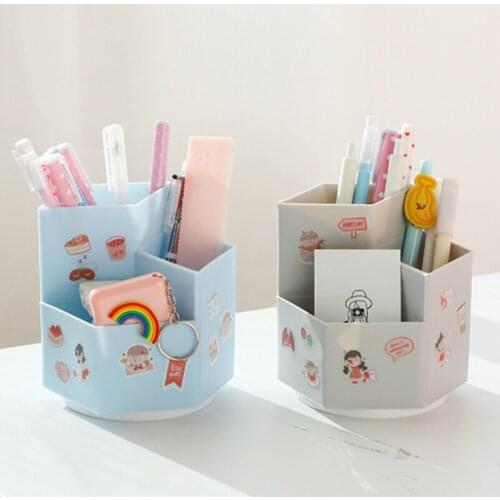 Rotatable Rhombic Pen Holder Desk Organizer Cute Storage Box for Kids Three Layer Structure Jewelry Bathroom Organizer