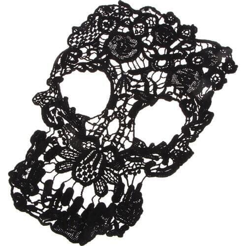 Skull Embroidered Appliques Lace Fabric Ribbon Trim Patch Gothic Embroidery Neckline Collar DIY Apparel Sewing Lace Black