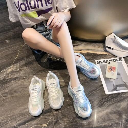 Dad Shoes Womens 2021 Spring and Summer New Fashion Colorblock Womens Shoes Thick Bottom Printed Breathable Casual Sneakers