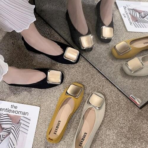 Spring Autumn Women Boat Shoes Low Heels Office Shoes Stretch Fabric Flats Metal Slip on Flat Shoes Ladies zapatos mujer 8056L