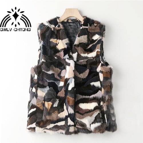 New Real genuine natural mink fur vest women fashion Luxury multi-color colorful Gilet girls jacket