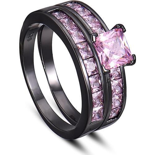Fashion Unique High Quality Pink Color Cubic Zirconia Ring For Women Double Rings Set Rings Ladies Female Jewelry Wedding Gift