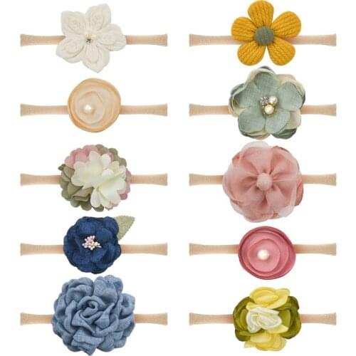 10Pcs Baby Girls Flower Headbands Nylon Elastic Floral Head Wraps Photography Props for Infant Toddlers Princess