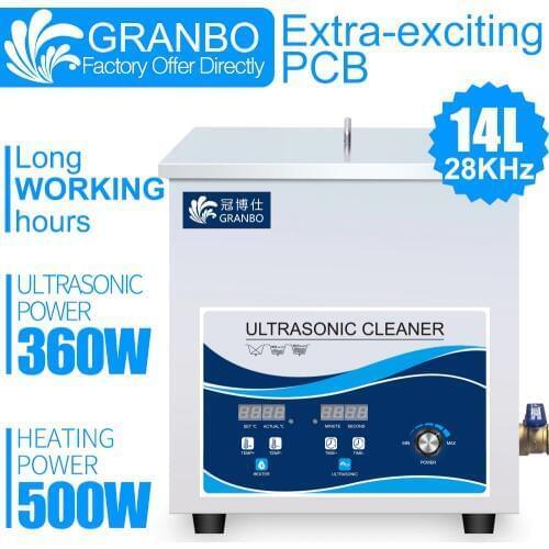 14 Liter Ultrasonic Cleaner Bath 360W Extra Exciting Board 28Khz 110V 220V Piezoelectric Transducer Industrial Used Cleaning