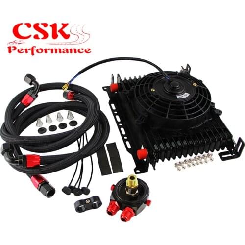 15 Row AN10 Trust 262MM Oil Cooler Kit Filter Adaptor Kit+7" Electric Fan Kit