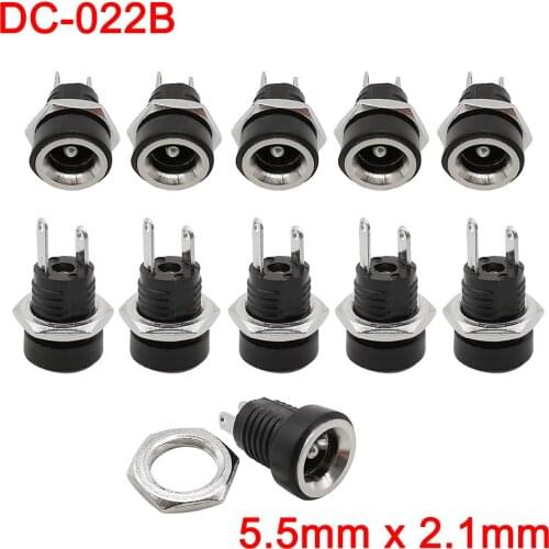 2/5/10Pcs DC-022B 5.5x2.1mm DC Power Charing Socket PCB Panel Mount Connectors DC022B 5.5 * 2.1mm 2Pin Female Jack Plug Terminal