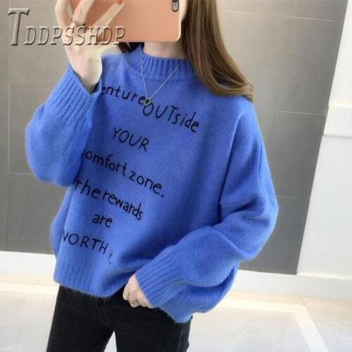 2019 English Alphabet Knitting Women Sweater Lazy Style Winter Bottoming Female Sweaters