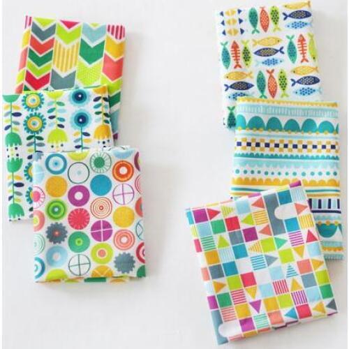 6 pieces 45cm*45cm Cotton curtain fabric sofa cushions tablecloths handmade Children geometric fish printed fabric diy sewing