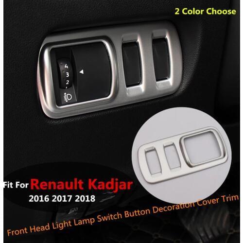 Accessories Front Head Light Lamp Switch Button Decoration Cover Trim For Renault Kadjar 2016 2017 2018 Carbon Fiber / Silver