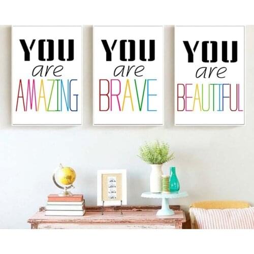 English Inspirational Phrase Canvas Painting Watercolor Famous Saying YOU ARE AMAZING Posters Childrens Room Wall Art Pictures
