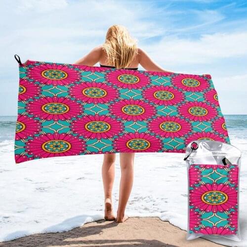 Quick Dry Beach Towel Ethnic Floral Mandalas Microfiber Bath Towel Beach Cushion Swimming Personalized Sand Free Beach Towel