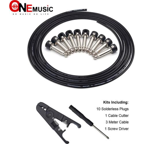 Black DIY Guitar Pedal Patch Cable Solder-free Pedal Board Copper Cable Kit 10ft 10 Strait Audio 6.35 Plugs For Guitar Pedal