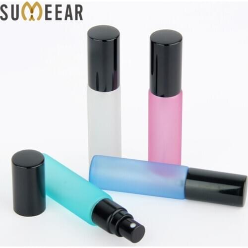 50 pieces 10ml Colourful Frosted Glass Atomizer Bottle Refillable Colorfull Aluminum cap Spray Perfume Bottle