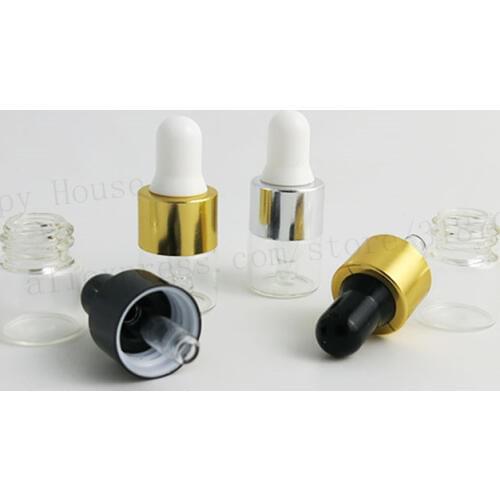 50 x 1ML Transparent Mini Cute Glass Dropper Bottles For Essential Oils Empty Small Sampling bottles Mini Pipette Vials