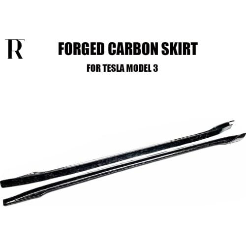 Glossy Forged Carbon Fiber Side Bumper Extension Skirt for Tesla Model 3 Sedan 4 Door 2017 UP Sikde Skirts