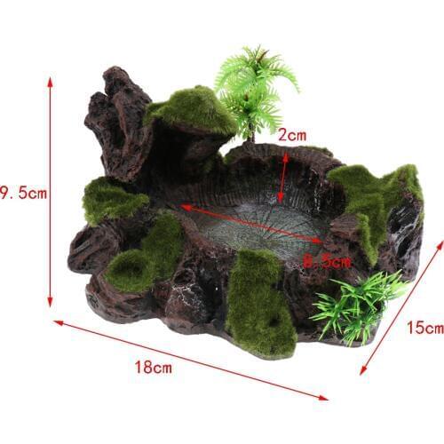 Rock Bowl Food Water Dish Feeder Plant Decor For Terrarium Reptile Tank