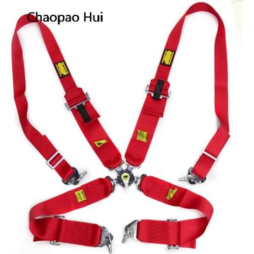 Hot Selling Quick Release 4 Points Type Buckle Red Adjustable Fabric Strap Racing Car Seat Belt