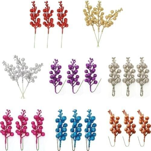 3pcs Christmas Tree Decoration Glitter Berry Hanging Baubles Foam Fruit Ball DIY Garland Decor for Xmas Party fake flower new