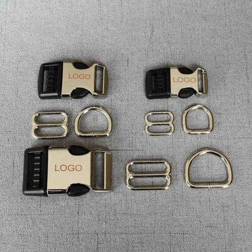 LOGO 100 Sets 15mm 20mm 25mm Laser Engraving Metal Plastic Release D Ring Breakaway Buckle Clasp For Dog Collar DIY Accessories