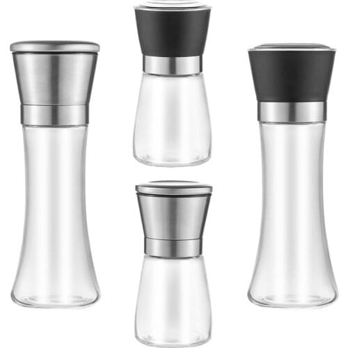 Stainless Steel Salt and Pepper Mill Manual Food Herb Grinders Spice Jar Containers Kitchen Gadgets Spice Bottles Glass