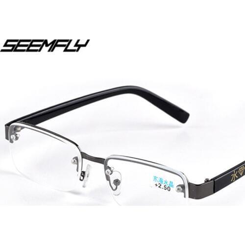 Seemfly Metal Reading Glasses Half Frame Men Women Presbyopic Eyeglasses Retro Hyperopia Optical Spectacles 0 1.0 1.5 2.0 4.0