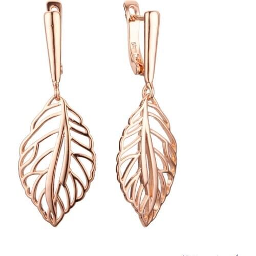 Trendy Leaf Shape Korean Earrings Simple Design 585 Rose Gold Women Fashion Jewelry Gift