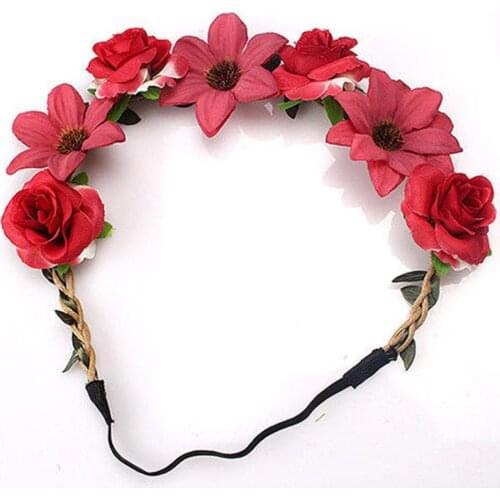 Fashion Women Bride Flowers Headband Bohemian Style Rose Flower Crown Hairband Simulation Decoration Holiday Party Accessories