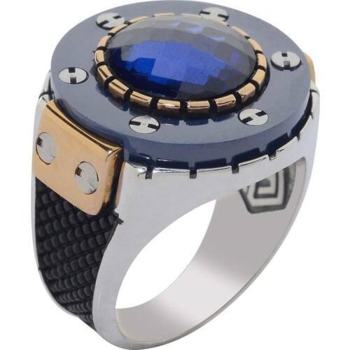 The Spirit of The Time 925 Sterling Silver Mens Ring Blue Blue Exclusive Ring for Men Gemstone Ring