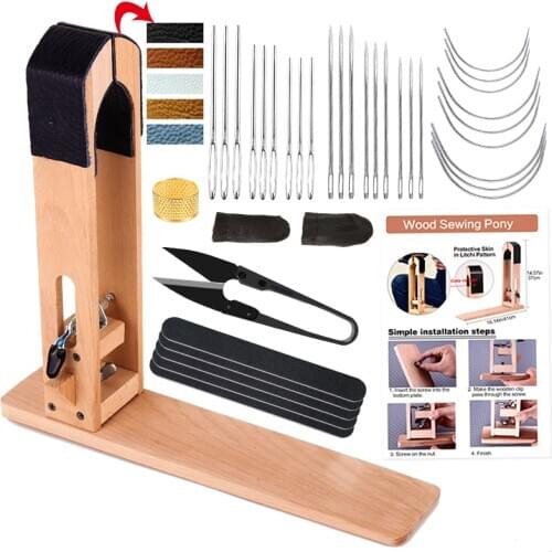 Nonvor Handmade Leather Pony Leather Craft Tools Kit With Large Eye Sewing Needles and Nail Files for DIY Leather Hand Stitching