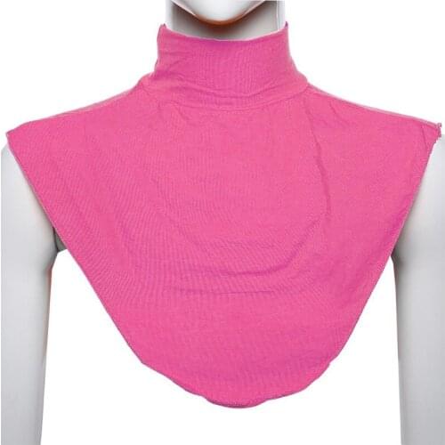 Womens Muslim Modal Fake False Collar Islamic Hijab Extensions Turtleneck High Neck Cover Warmer Bright Solid Color Half Top