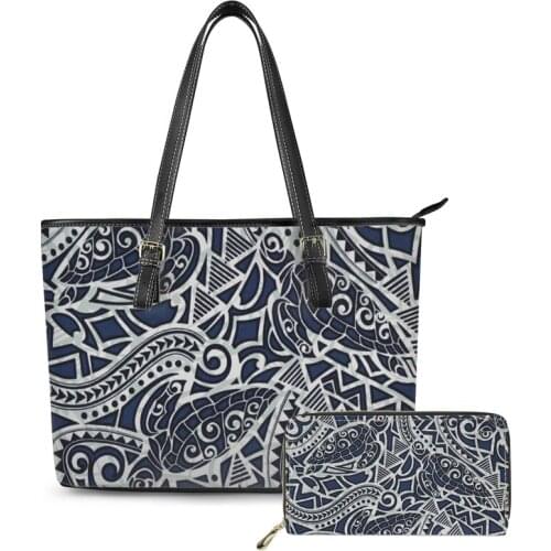 Wholesale Polynesian tribal style Pattern Print custom Large Leather Tote Bag Woman Clutch Bags Fashion Handbags and purses