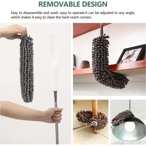 Microfiber Feather Duster With Extension Pole(30-100Inch) With Microfiber Head And Chenille Head Bendable Cobweb Duster