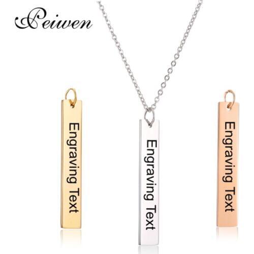 Personalized Blank Bar Pendant Necklace Gold Silver Color Stainless Steel Custom Name Plate Necklace Engrave Letters Jewelry