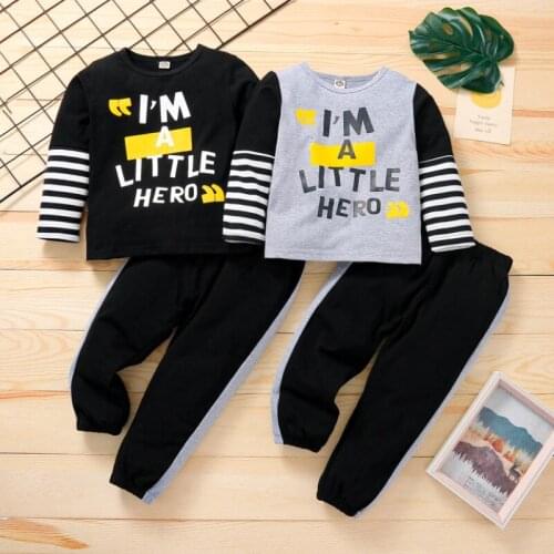 Boys Casual Two-piece Clothes Set, Letters and Stripe Printed Pattern Pullover and Trousers Spring Autumn