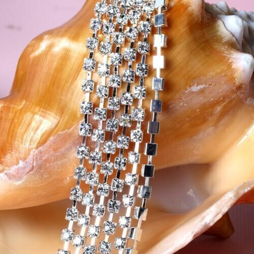 Pulaqi Thin Claw Rhinestones Sewn For Clothes Crafts Golden Silver Color Rhinestones Trim Sew on Crystal Rhinestones Chain SS6