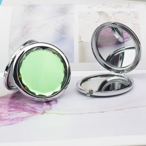 1Pc Luxury Crystal Makeup Mirror Portable Round Folded Compact Mirrors Silver Pocket Double-Sided Folding Cosmetic Mirror T0592