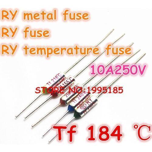RY 100pcs/lot New Micro thermal fuse 10A250V 184 Degrees 184 C Mini temp fuse metal shell Thermal Cutoff