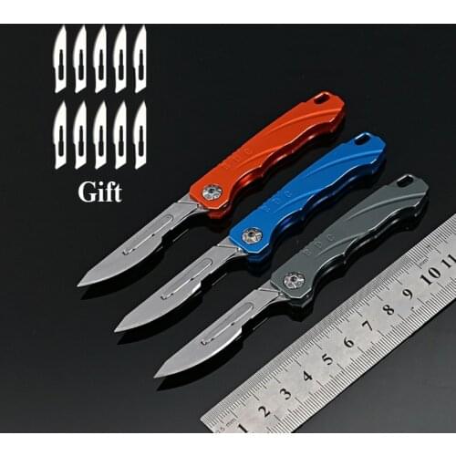 Mini Pocket Utility Knife High Hardness Tactical Survival Camping Folding Knife With 10pcs Blade Cold Steel Box Cutter EDC Tools