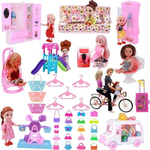 Mix Cute Doll Furniture Pretend Play Toy Hangers Sofa Slider Wardrobe for Barbie Doll for Kelly Dollhouse Accessories Girl Toy