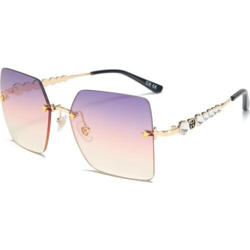 DENISA Gradient Lens Rimless Sunglasses Women 2020 Star Decoration Fashion Sun Glasses Rhinestones Legs UV400 Square ShadesG5520