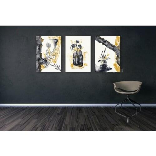 Modern Abstract Flower Art Black And Gold Wall Art Oil Painting Canvas Engraving Interior Art Decoration