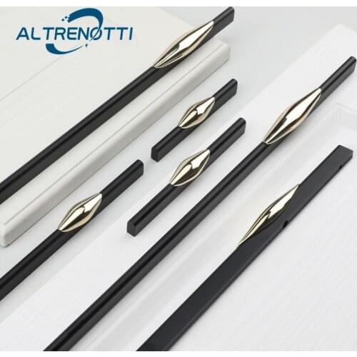 Modern Furniture Cabinet Black Gold Long Size Aluminum Zinc Simple Kitchen Drawer Door Pull Cupboard Wardrobe Room Knob Hardware