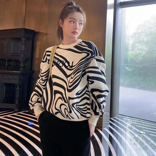 Sweatshirt Winter Couple Wear Korea Harajuku Zebra Oversized Round Neck Sweatshirt Fall 2021 Ladies Clothing Long Sleeve Top