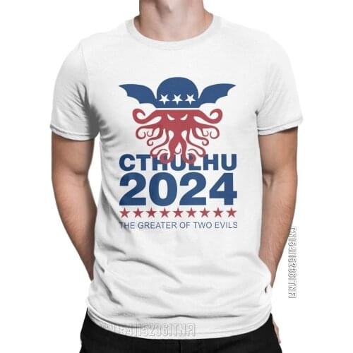 Vote Cthulhu 2024 T-Shirts Men Lovecraft Humorous 100% Cotton Tees Crewneck Classic Short Sleeve T Shirts Party Tops