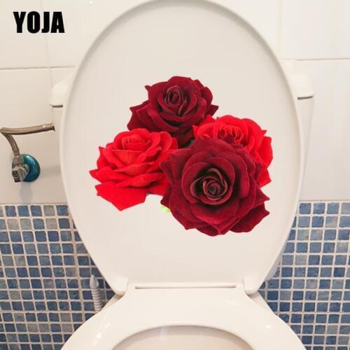 YOJA 21.4X18.6CM Red Rose Combination Living Room Wall Stickers Mural Romantic Toilet WC Decor T1-1954